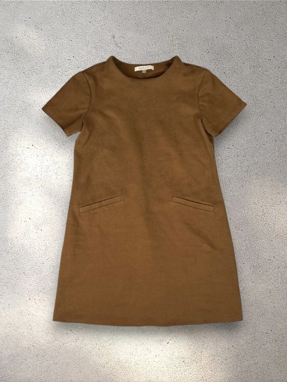 WAYF Fox Catcher Faux Suede Dress Women's S Tan Mini Shift Autumn Party Bohemian